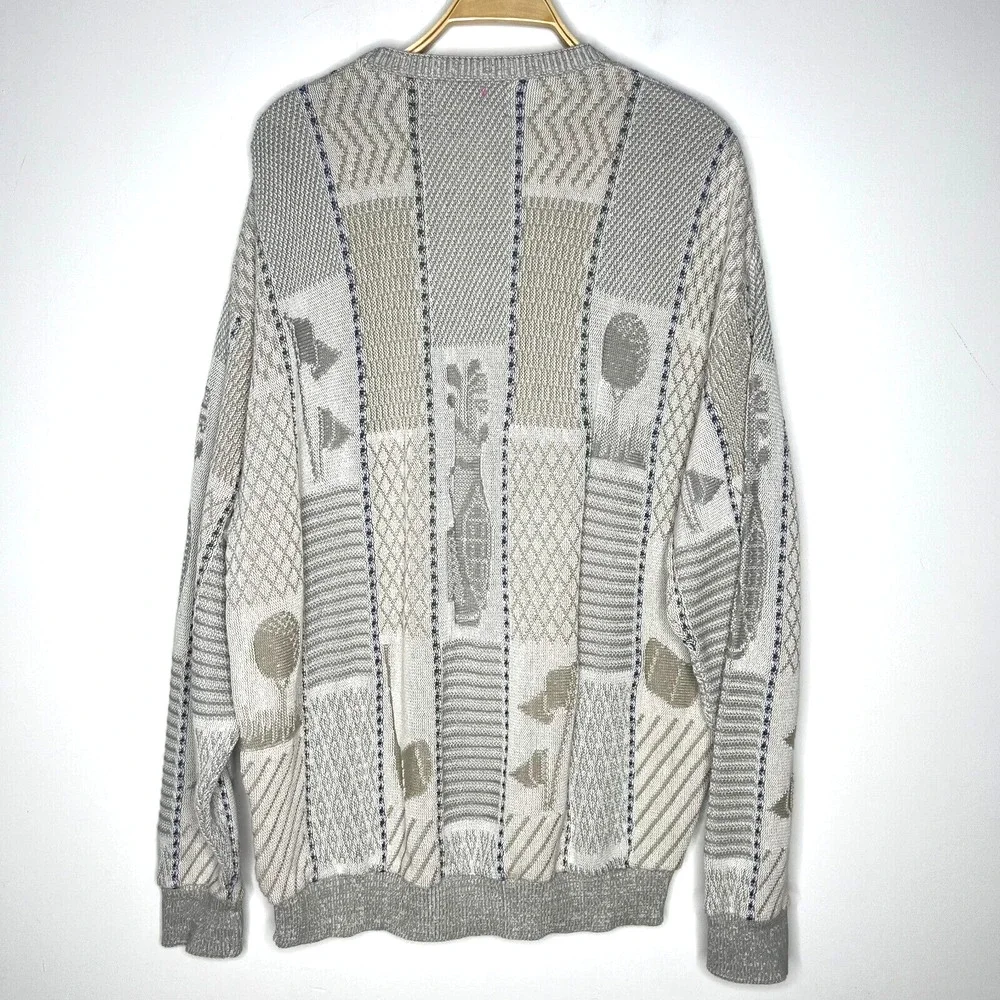 VTG Shenandoah Golf Textured 3D‎ Grandpa Sweater Beige Embroidered USA Sz XL